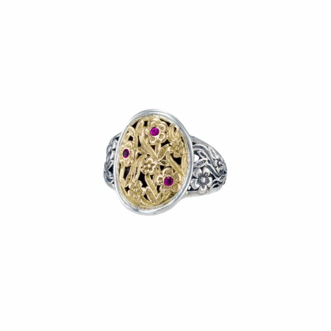 Harmony ring in 18K Gold and Sterling silver with rubies