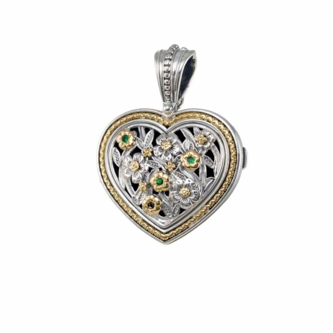 Harmony big Heart locket in 18K Gold and Sterling Silver with Gemstones - Image 2