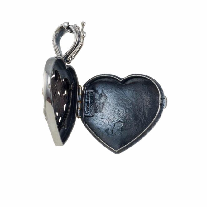 Harmony big Heart locket in 18K Gold and Sterling Silver with Gemstones - Image 4