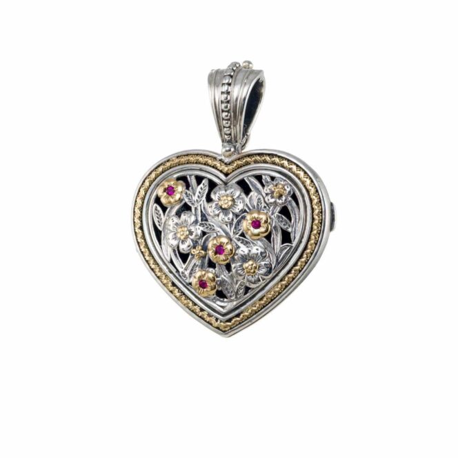 Harmony big Heart locket in 18K Gold and Sterling Silver with Gemstones