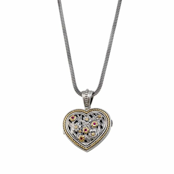 Harmony big Heart locket in 18K Gold and Sterling Silver with Gemstones - Image 6