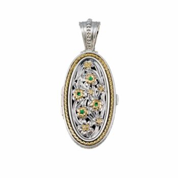 Harmony Oval locket in 18K Gold and Sterling Silver with Gemstones