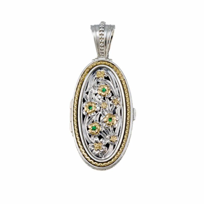 Harmony Oval locket in 18K Gold and Sterling Silver with Gemstones