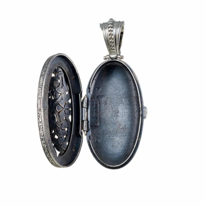Harmony Oval locket in 18K Gold and Sterling Silver with Gemstones - Image 5