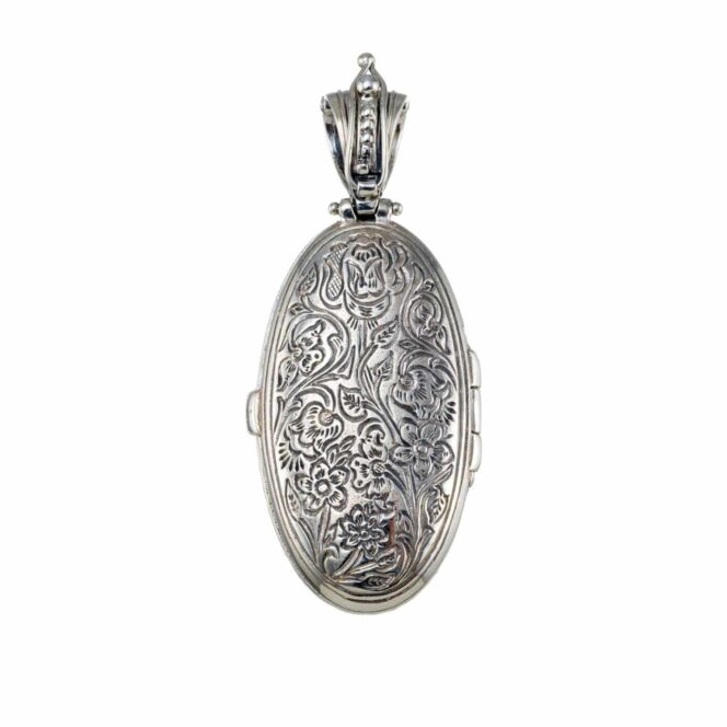 Harmony Oval locket in 18K Gold and Sterling Silver with Gemstones - Image 4