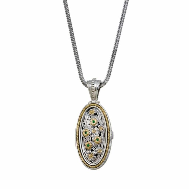 Harmony Oval locket in 18K Gold and Sterling Silver with Gemstones - Image 3