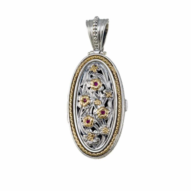 Harmony Oval locket in 18K Gold and Sterling Silver with Gemstones - Image 2
