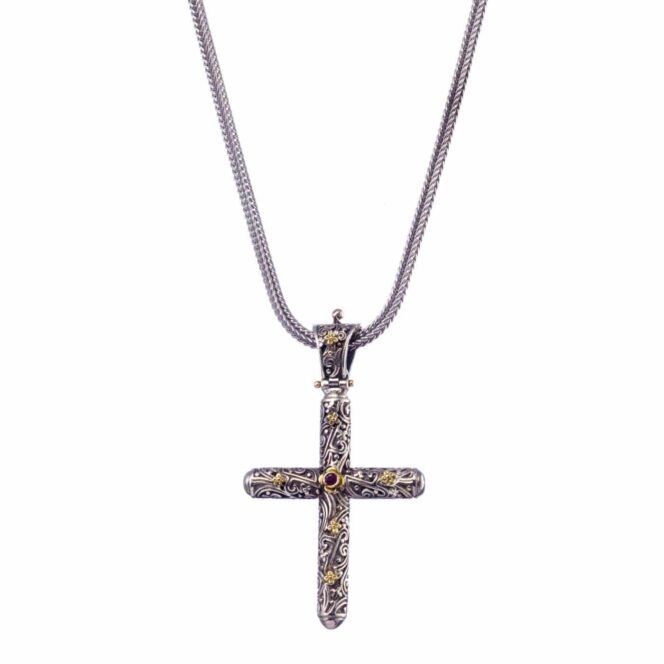 Eden's Garden Eve Cross in Sterling Silver with Gold K18 and Ruby - Image 3