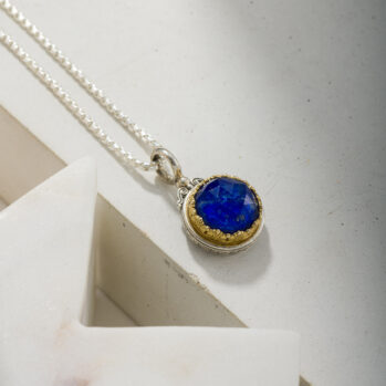 Iris Round Pendant in Sterling Silver with Gold Plated Parts and Doublet Gemstone