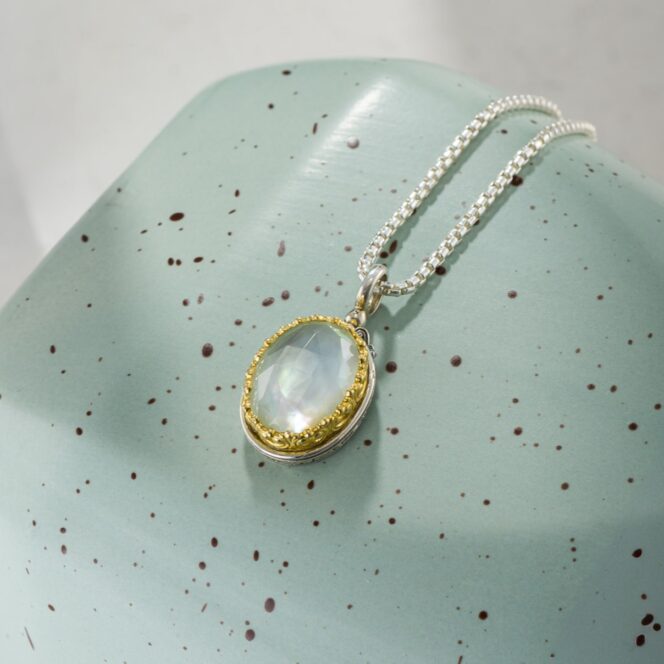 Iris pendant in Sterling Silver with Gold Plated Parts and Doublet Gemstones