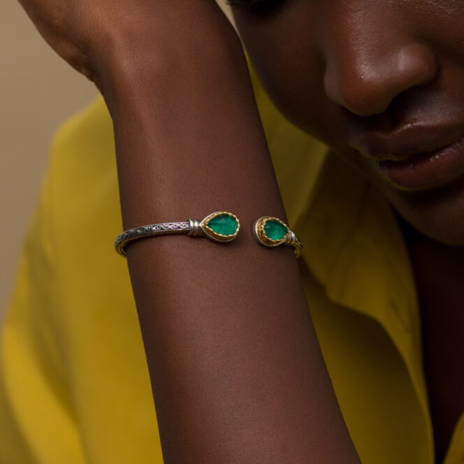 Iris Double Teardrop Bracelet in Sterling Silver with Gold Plated parts