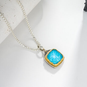 Iris Square Pendant in Sterling Silver with Gold Plated Parts and Doublet Gemstone