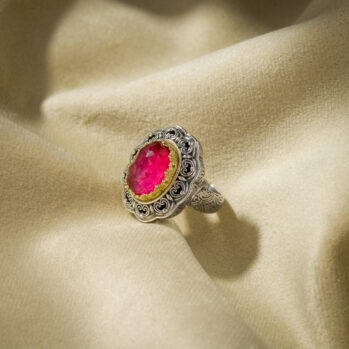 Penelope Medium Oval Ring in Sterling Silver with Gold plated parts and Doublet Gemstone