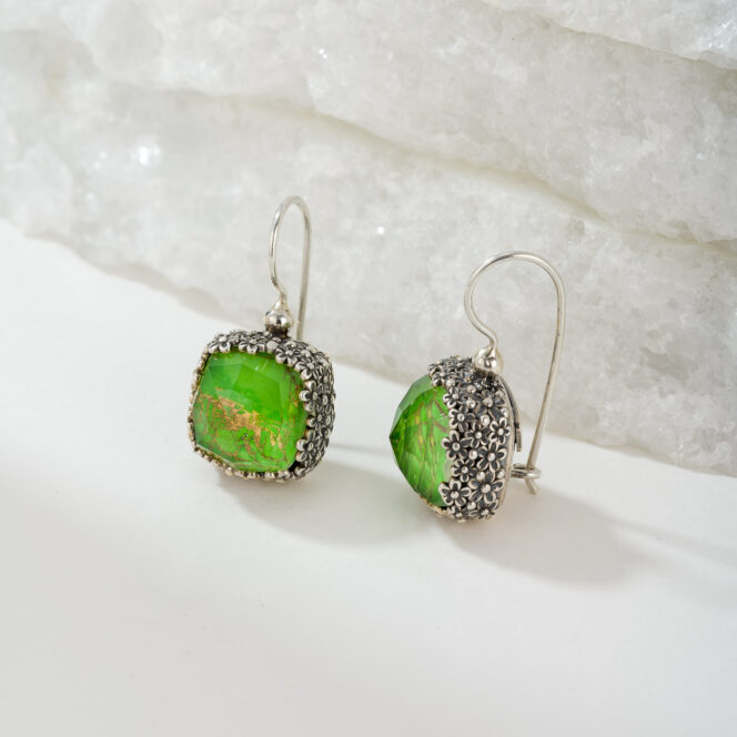 Anthemis Square Earrings in sterling silver with Doublet Stones - Image 3