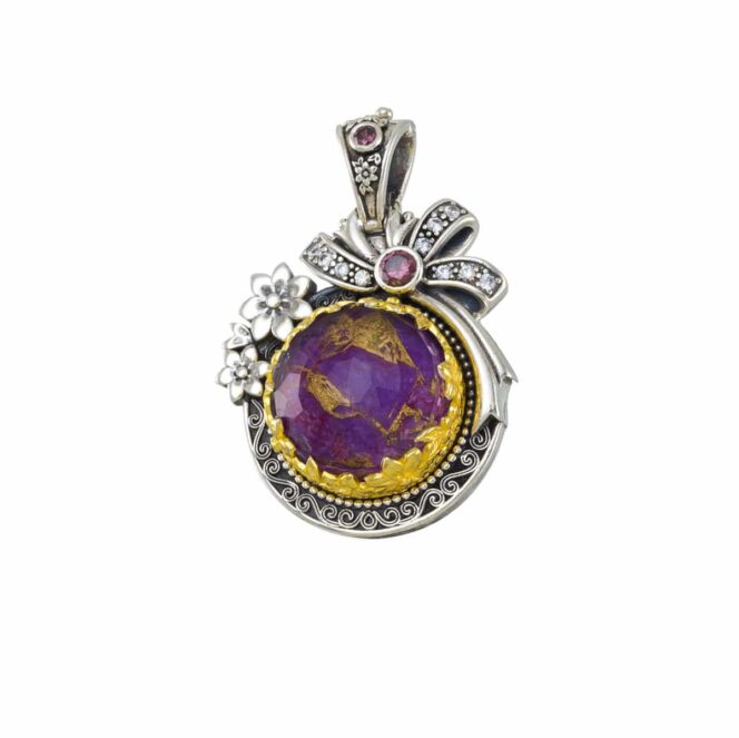 Dione round pendant in Sterling Silver with Gold Plated Parts - Image 2