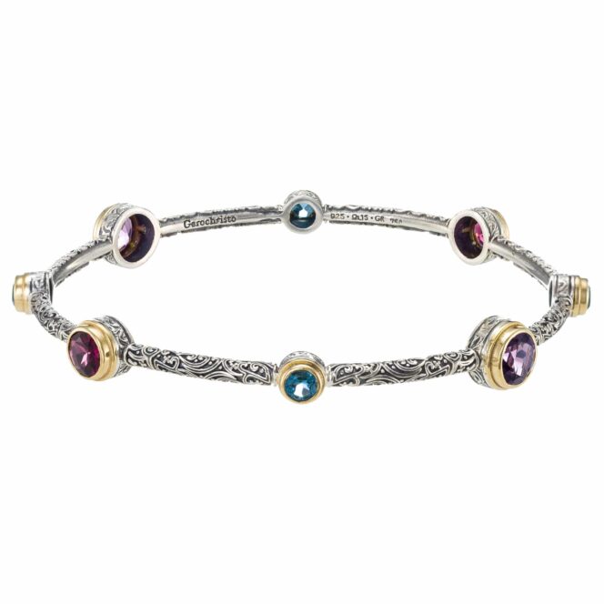 Eden's Garden Bangle bracelet in 18K gold, sterling silver and natural stones