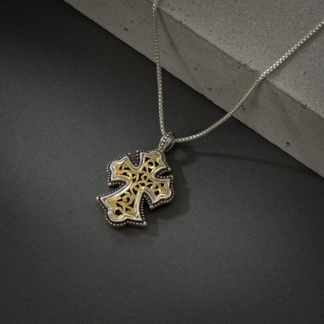 Byzantine Cross in 18K Gold and Sterling Silver - Image 2