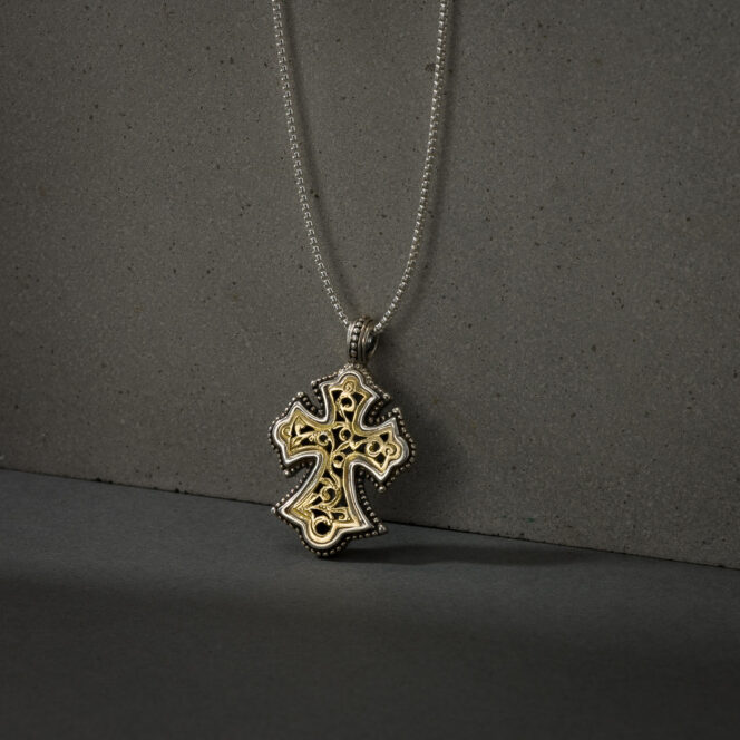 Byzantine Cross in 18K Gold and Sterling Silver