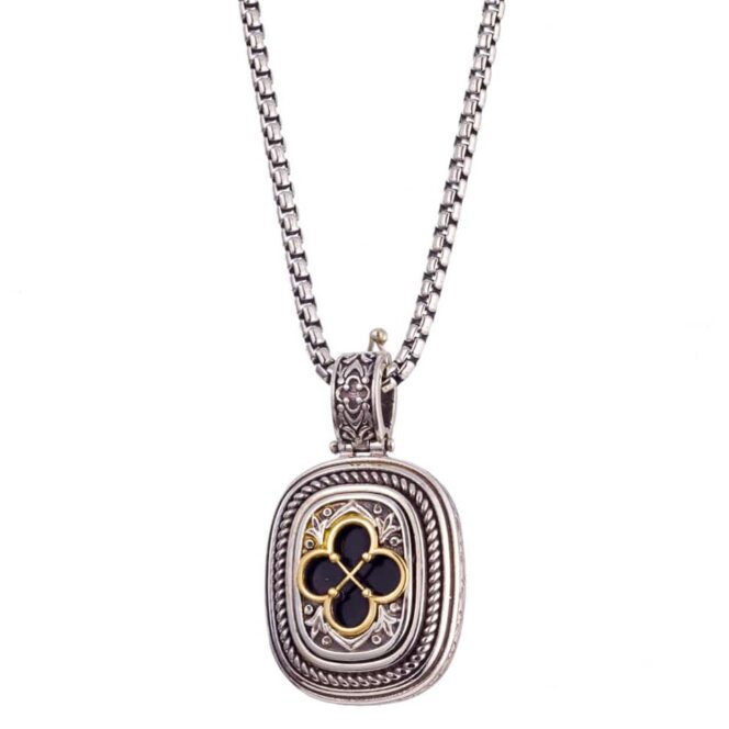 Odysseus Pendant in Sterling Silver, 18K Solid Yellow Gold and Black Onyx 3309-c-1