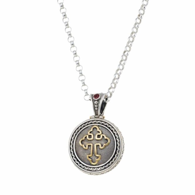 Odysseus Round Pendant in 18K Gold and Sterling Silver 3386