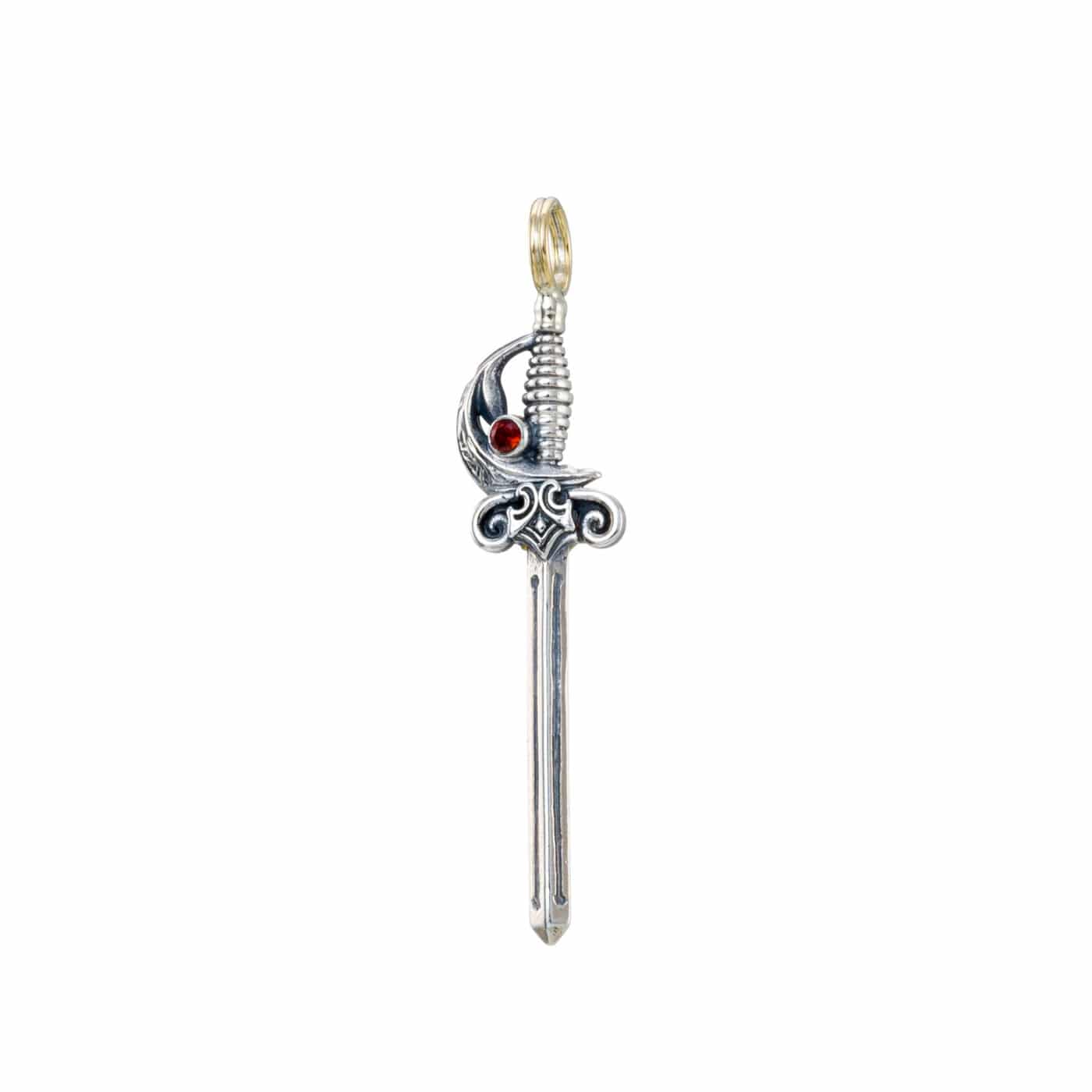 Sword Pendant in 18K Gold, Sterling Silver, Ruby and Garnet 3402-3-back