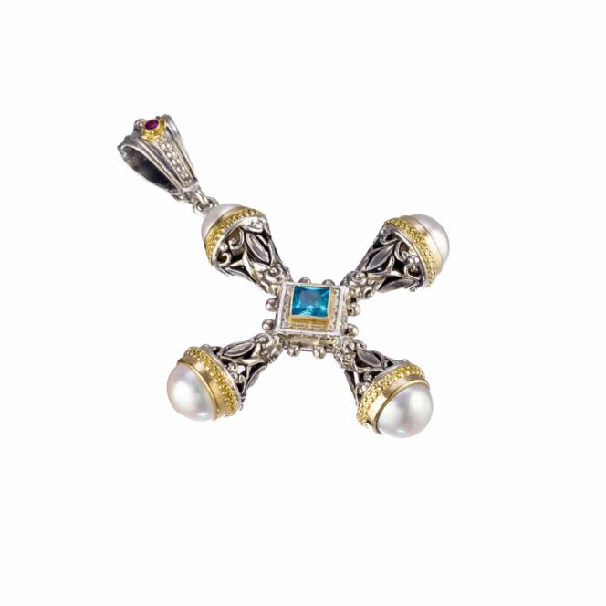 Santorini cross in 18K Gold and sterling silver with Gemstones - Image 2