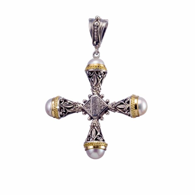 Santorini cross in 18K Gold and sterling silver with Gemstones - Image 3