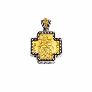 Cross in sterling silver with Gold plated parts engraved Saint George