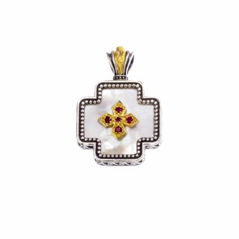 Cross in sterling silver with Gold plated parts mother of pearl and cubic zirconia