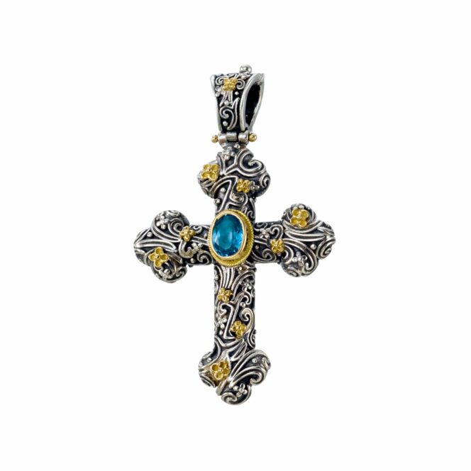 Eden's Garden Eve cross in 18K Gold and Sterling silver with Blue topaz - Image 3