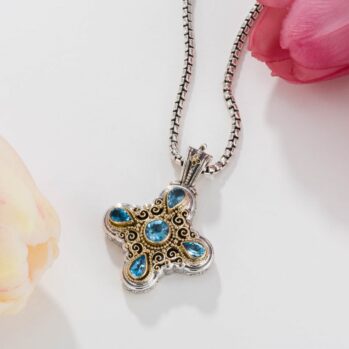Byzantine Cross in 18K Gold and Sterling Silver with Semi Precious Stones