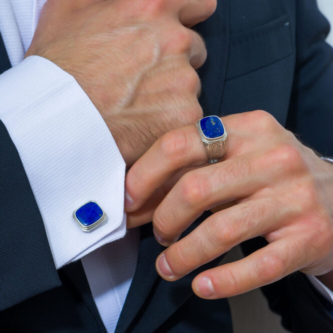 Classic mens ring in sterling silver with semi precious stone - Image 7