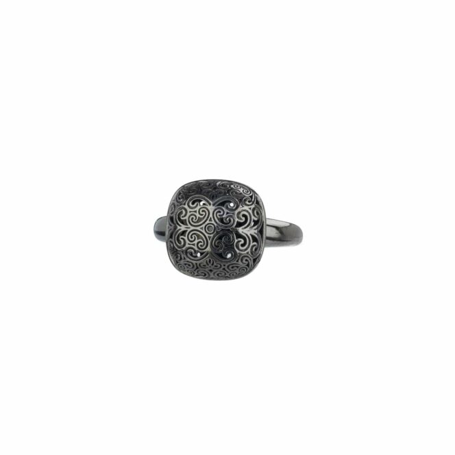 Kallisto Cushion Ring in Black plated sterling silver