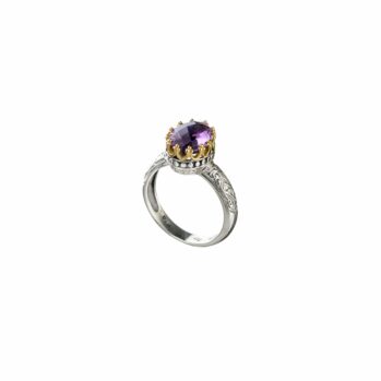 Crown oval Ring in 18K Gold and sterling silver with semi precious stone