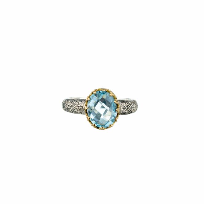 Crown oval Ring in 18K Gold and sterling silver with semi precious stone - Image 3