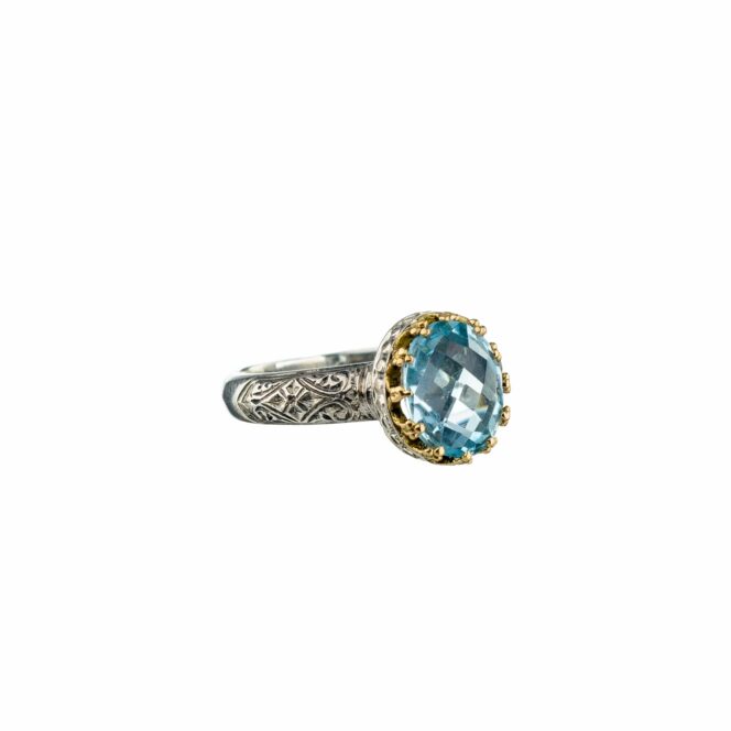 Crown oval Ring in 18K Gold and sterling silver with semi precious stone - Image 4