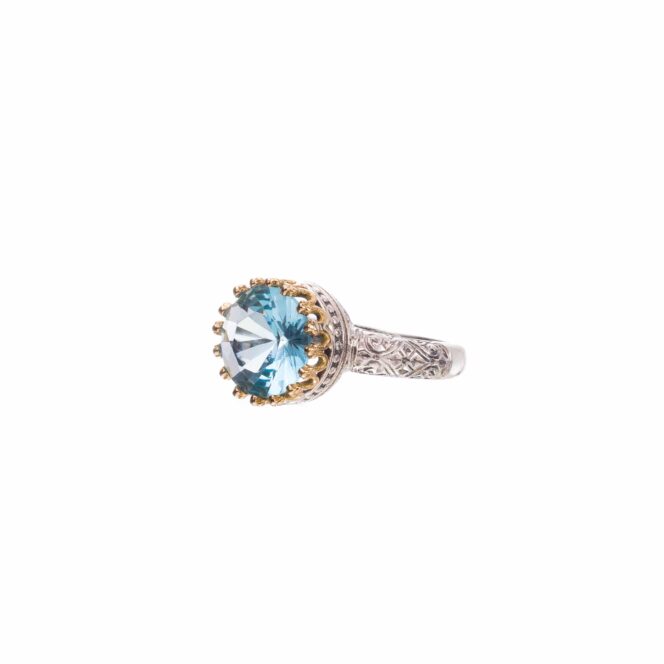 Crown round Ring in 18K Gold and sterling silver with Blue topaz - Image 3