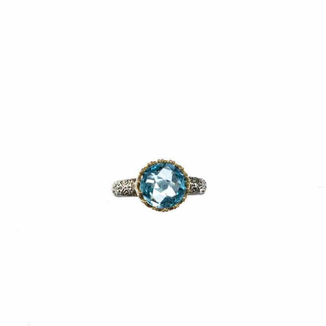 Crown round Ring in 18K Gold and sterling silver with Blue topaz - Image 4