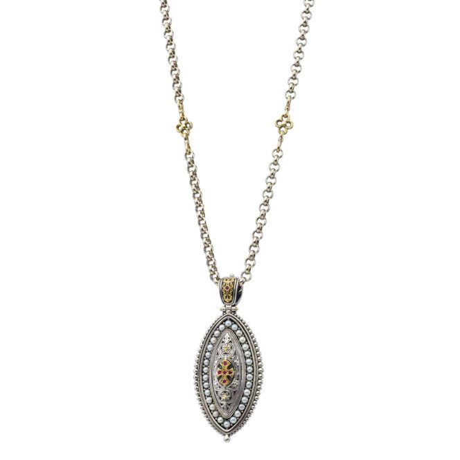 Faidra pendant in 18K Gold, sterling silver, precious stones and pearls - Image 4
