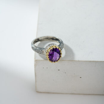 Crown oval Ring in 18K Gold and sterling silver with semi precious stone