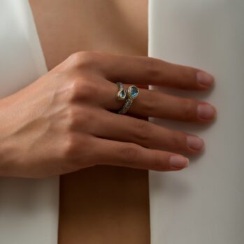 Eden's Garden double teardrop Ring in 18K Gold and Sterling Silver with Semi precious Stones