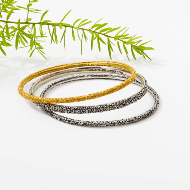Bangles Bracelets set in sterling silver and Gold plated silver