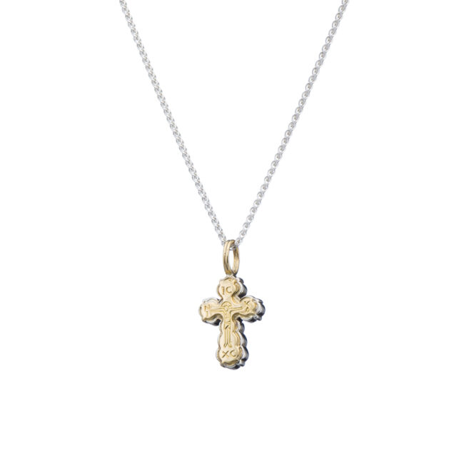 Tiny Byzantine cross in 18K Gold and Sterling Silver - Image 3
