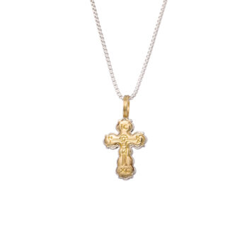 Tiny Byzantine cross in 18K Gold and Sterling Silver