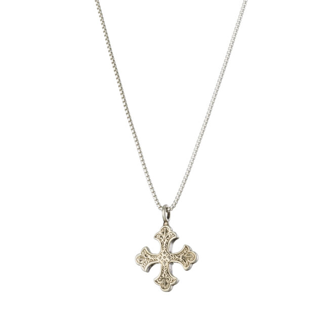 Aretousa Cross in 18K Gold and Sterling silver with Blue Topaz - Image 3