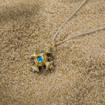 Cyclades Cross in 18K Gold and Sterling Silver with Semi Precious Stone