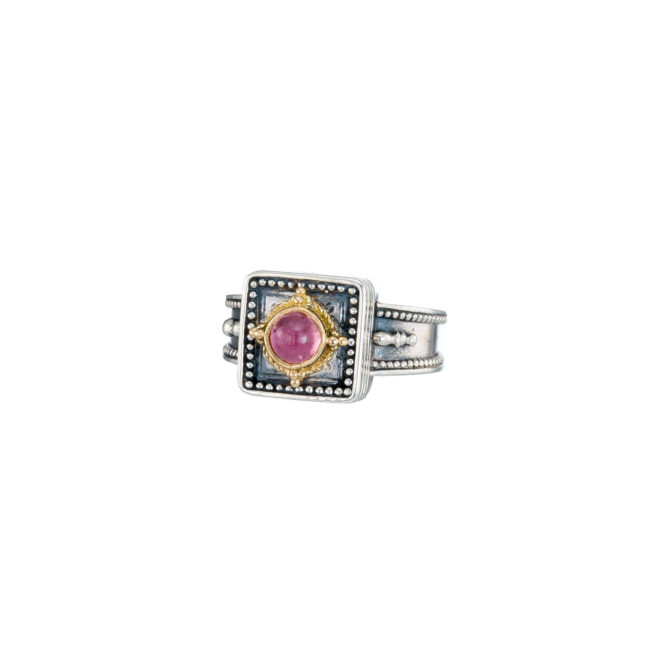 Cyclades square ring in 18K Gold and Sterling silver with pink tourmaline - Image 4