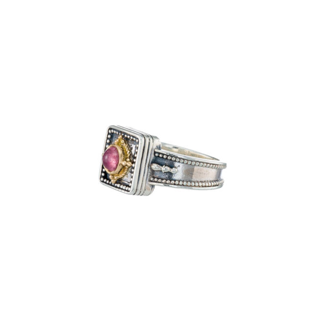 Cyclades square ring in 18K Gold and Sterling silver with pink tourmaline - Image 5