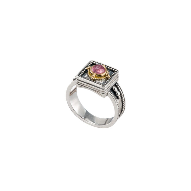 Cyclades square ring in 18K Gold and Sterling silver with pink tourmaline - Image 6