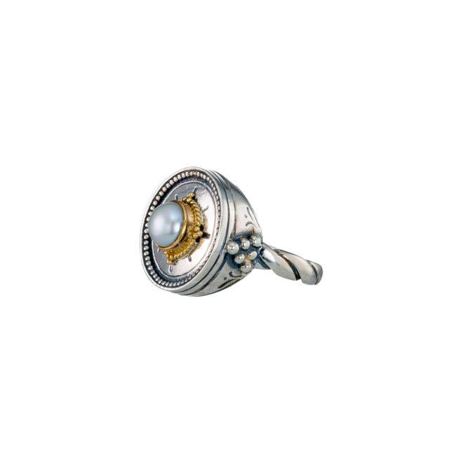 Cyclades round ring in 18K Gold and sterling silver with pearl - Image 3
